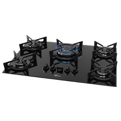 Cooktop a Gás Fischer Fit Line 5 Bocas Vidro Temperado Tripla Chama Preto Bivolt
