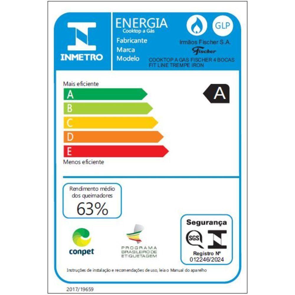 Fogao Cooktop 4 Bocas Fit Line Trempe Iron Fischer Preto Bivolt - 5