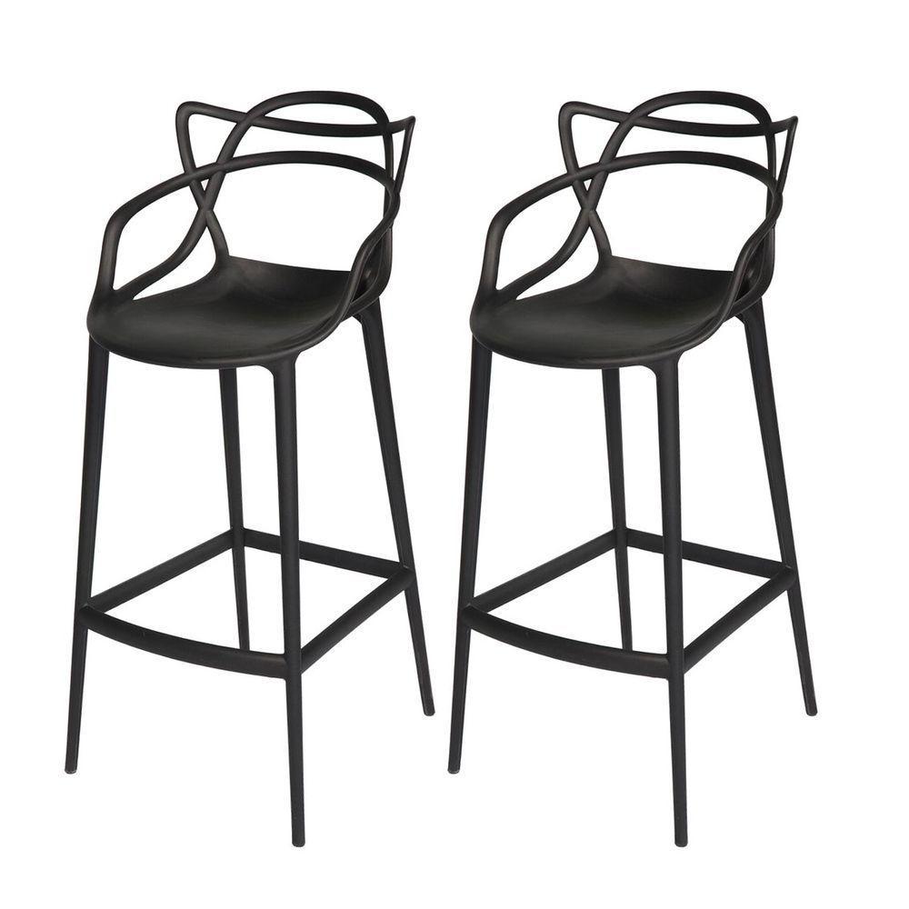 Conjunto 2 Banqueta Allegra Alta Master Empilhavel Resistente Preta Cozinha Americana Balcão Polipropileno - 1