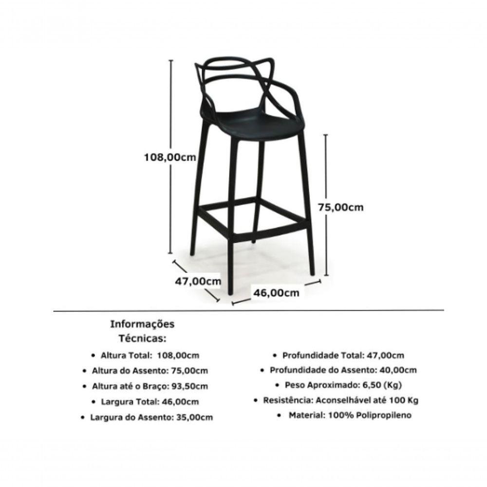 Conjunto 2 Banqueta Allegra Alta Master Empilhavel Resistente Preta Cozinha Americana Balcão Polipropileno - 3