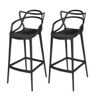 Conjunto 2 Banqueta Allegra Alta Master Empilhavel Resistente Preta Cozinha Americana Balcão Polipropileno - 1