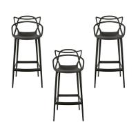 Conjunto Com 3 Banquetas Allegra Master 66 Cm Empilháveis Modernas E Confortáveis Para Cozinha Preto - 1