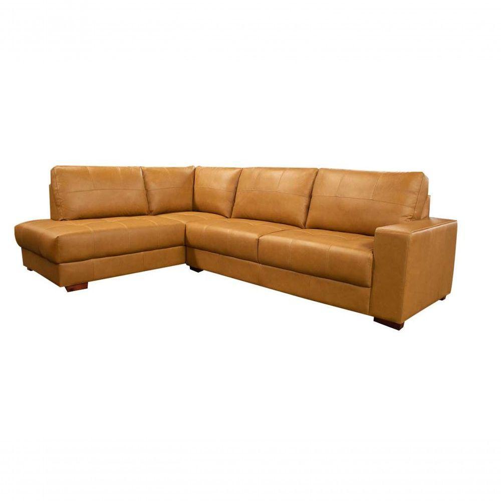 Sofá De Couro Canto Marrocos 3 Lugares Com Chaise Esquerda Caramelo - Mempra Design - 1