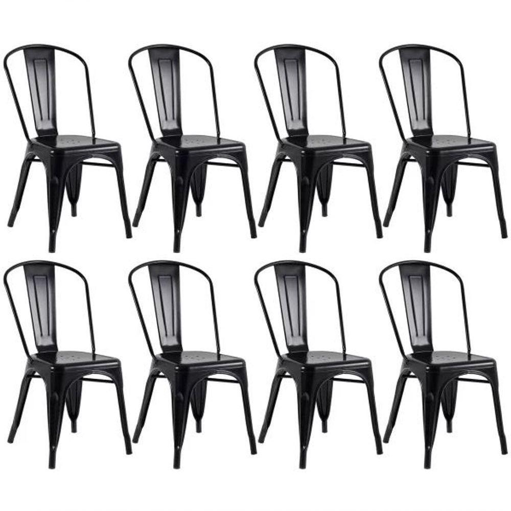 Kit Com 8 Cadeiras Empilhavel Tolix Preto Fosca Estilo Industrial E Conforto Para Qualquer Ambiente - 1