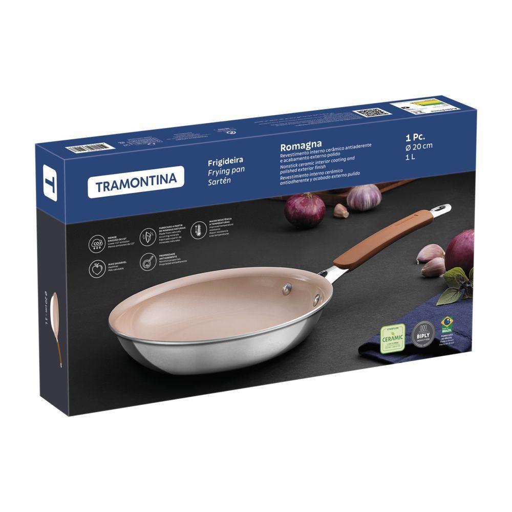 Frigideira Tramontina Romagna Em Alumínio Com Revestimento Interno Cerâmico E Externo Em Inox Polido Marfim 20 Cm - 6