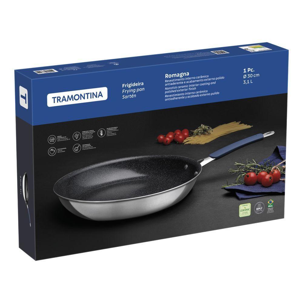 Frigideira Tramontina Romagna Em Alumínio Com Revestimento Interno Cerâmico E Externo Em Inox Polido Black Stone 30 Cm - 6