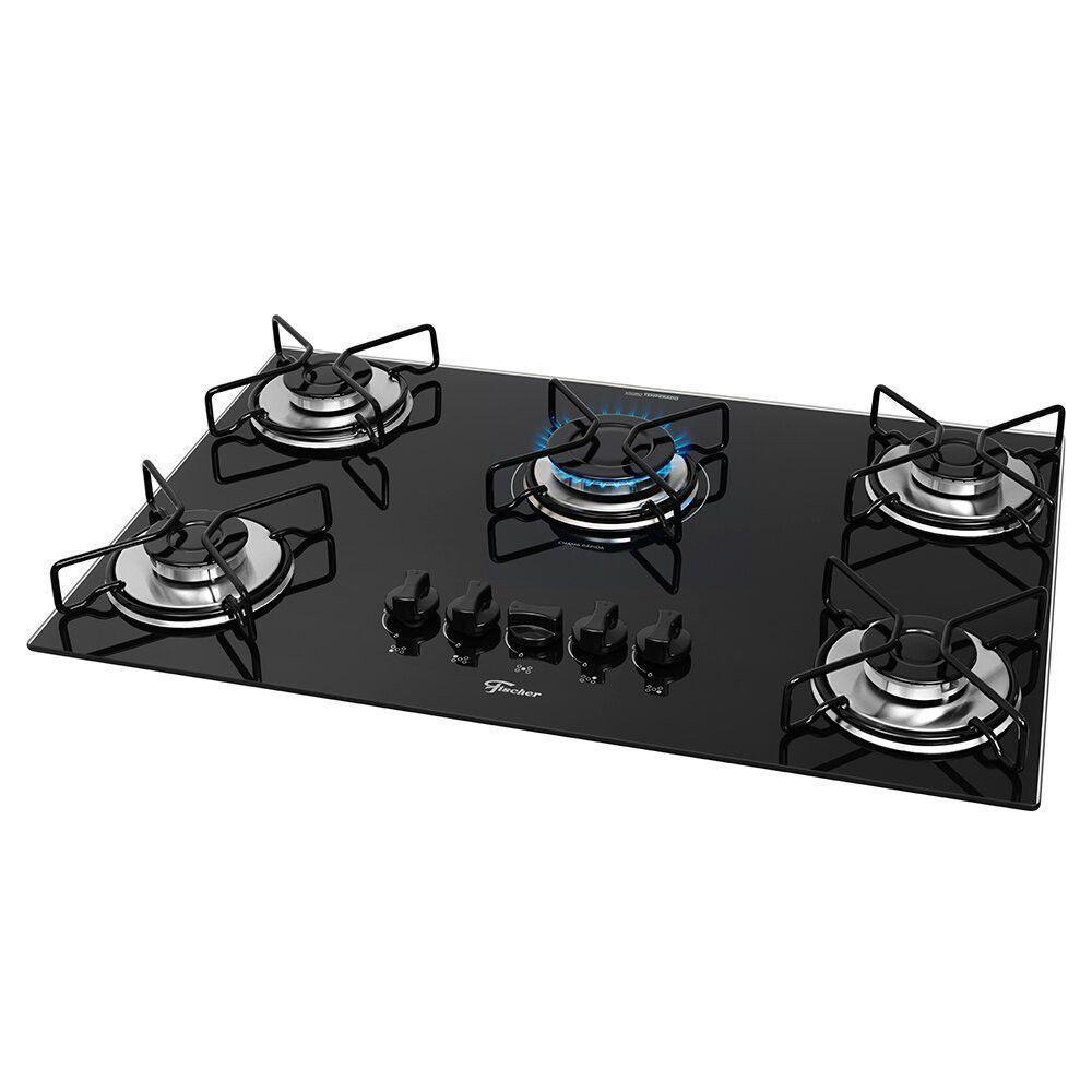 Cooktop A Gás 5 Bocas Fit Line Fischer Preto Bivolt - 2