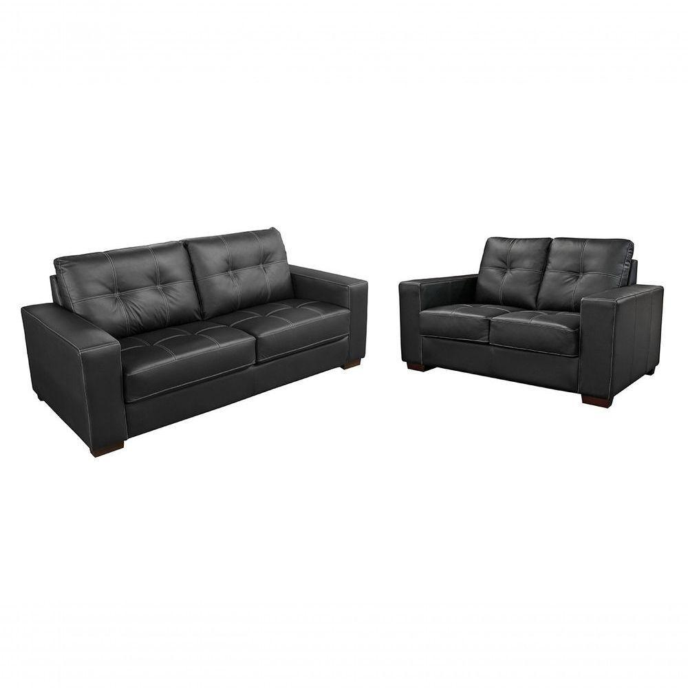 Conjunto Sofá De Couro Punto 3 Lugares Preto Pigmentado - Mempra - 1
