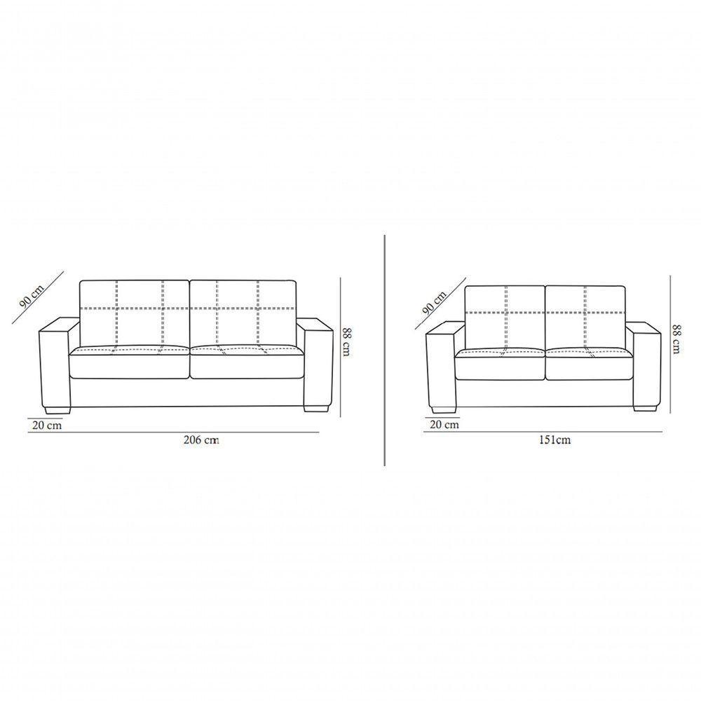 Conjunto Sofá De Couro Punto 3 Lugares Preto Pigmentado - Mempra - 8