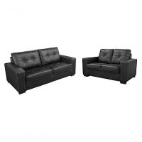 Conjunto Sofá De Couro Punto 3 Lugares Preto Pigmentado - Mempra - 1