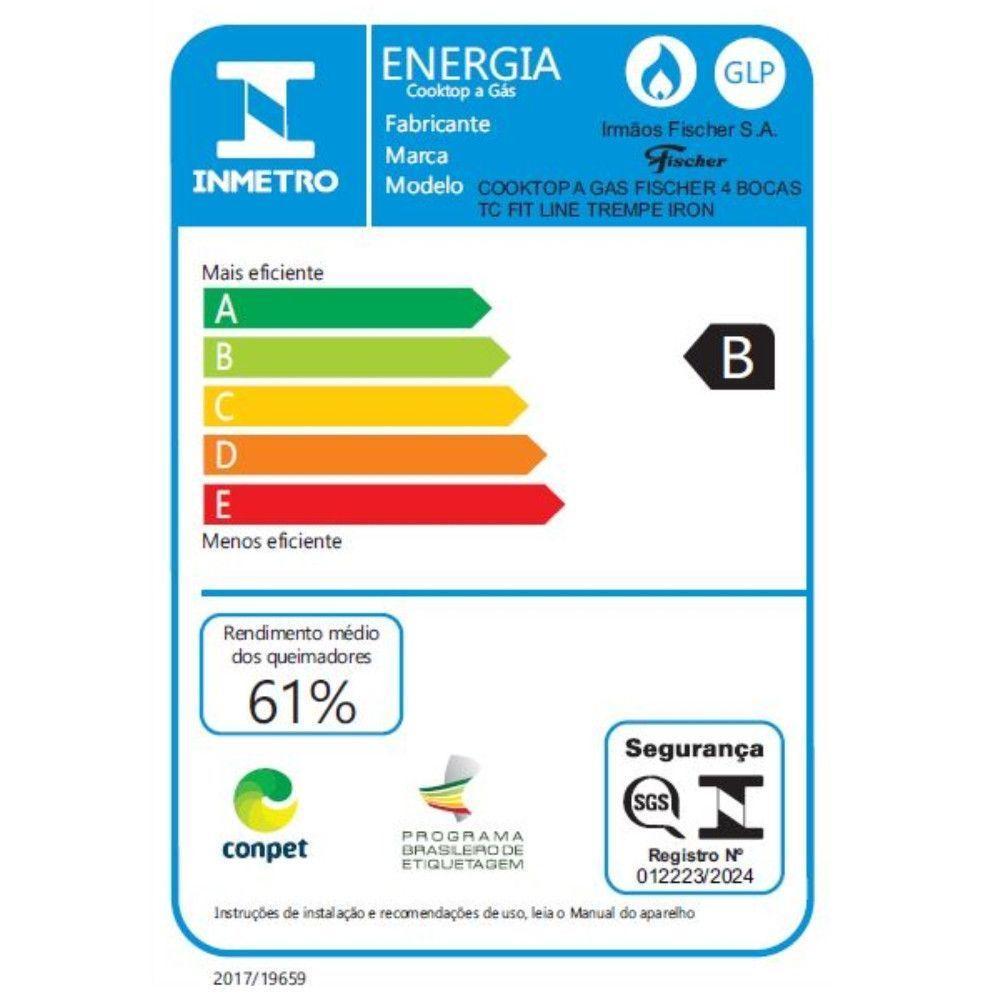 Cooktop 4 Bocas Tripla Chama Fit Line Fischer Preto Bivolt - 4