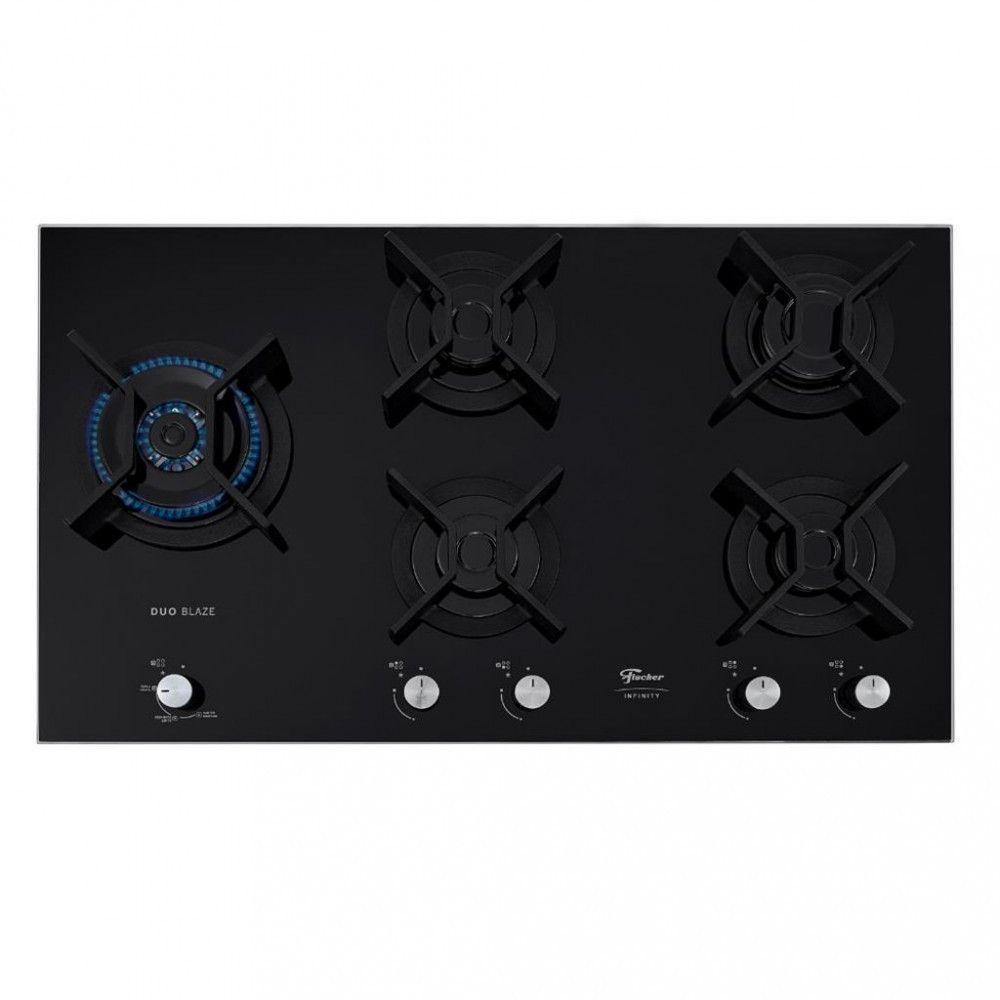 Cooktop 5 Bocas Tripla Chama Infinity Mesa Vidro Fischer Preto Bivolt - 1