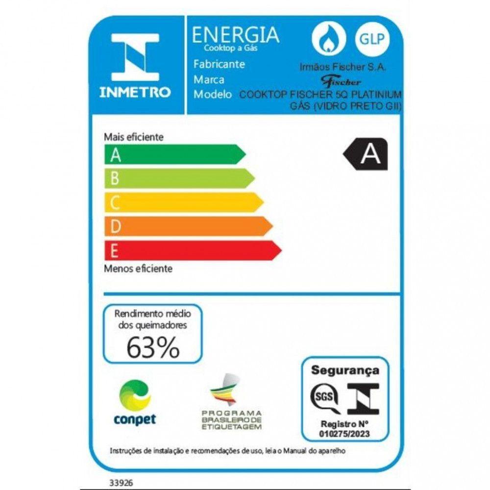 Cooktop 5 Bocas Tripla Chama Platinium Fischer Preto Bivolt - 7