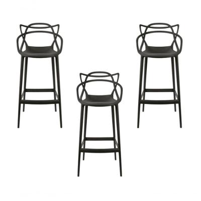 Conjunto 3 Banqueta Allegra Alta Master Empilhavel Preta Cozinha Americana Balcão Polipropileno