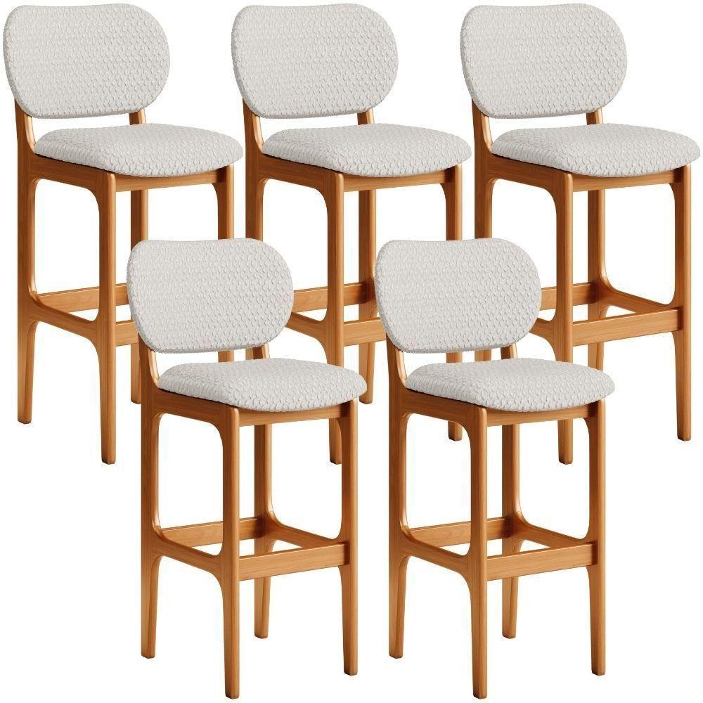 Kit 05 Banquetas Alta Bar Cozinha Sala Jantar Fixa Betta L02 Imbuia Bouclê Cru - Lyam Decor - 1