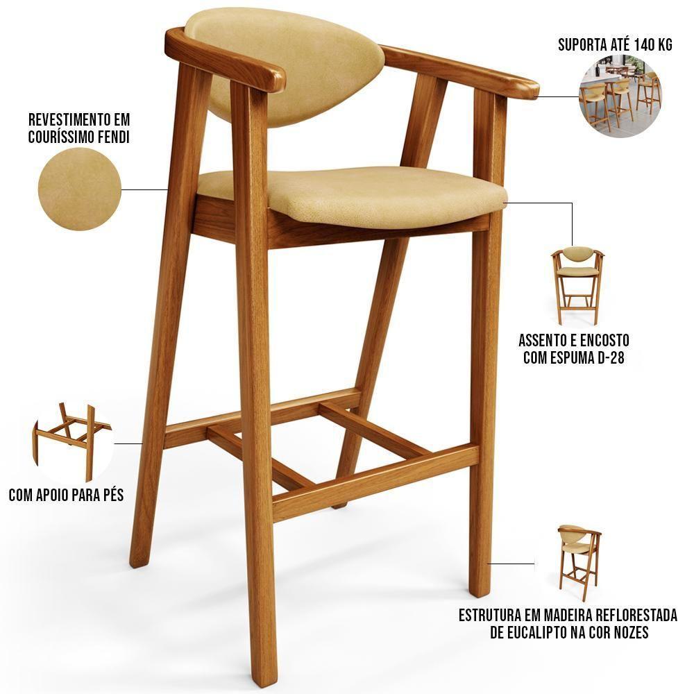 Kit 5 Banquetas Alta Para Cozinha Bancada Bar Sala De Jantar Fixa Cecília L02 Couríssimo Casco Fendi - Lyam Decor - 4
