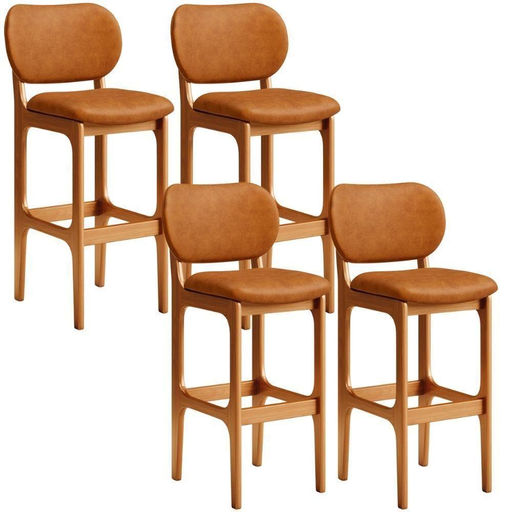 Kit 04 Banquetas Alta Bar Cozinha Sala Jantar Fixa Betta L02 Imbuia Couríssimo Canela - Lyam Decor - 1