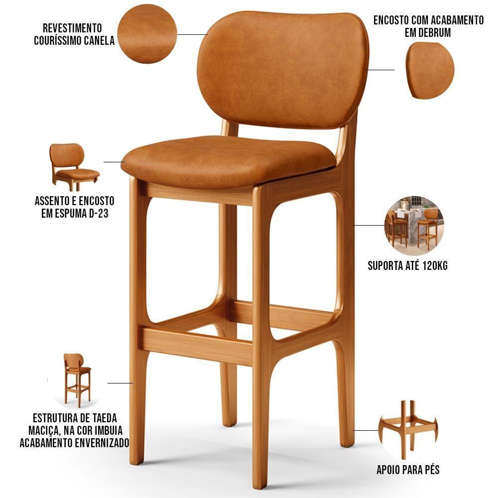 Kit 04 Banquetas Alta Bar Cozinha Sala Jantar Fixa Betta L02 Imbuia Couríssimo Canela - Lyam Decor - 4