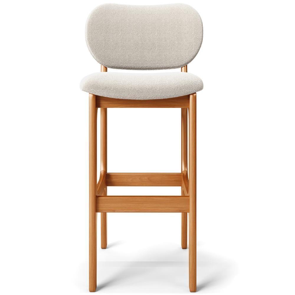 Kit 05 Banquetas Alta Bar Cozinha Sala Jantar Fixa Betta L02 Imbuia Bouclê Creme - Lyam Decor - 3