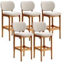 Kit 05 Banquetas Alta Bar Cozinha Sala Jantar Fixa Betta L02 Imbuia Bouclê Creme - Lyam Decor - 1