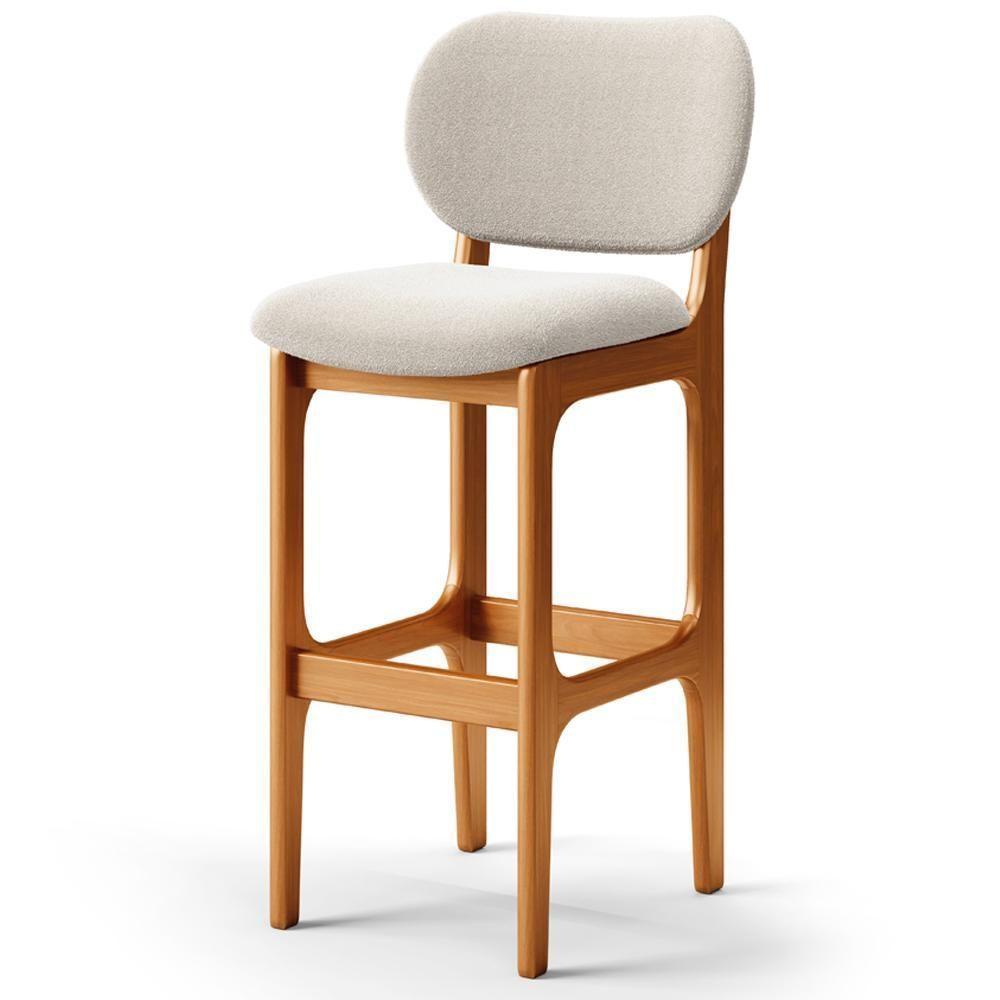 Kit 03 Banquetas Alta Bar Cozinha Sala Jantar Fixa Betta L02 Imbuia Bouclê Creme - Lyam Decor - 7