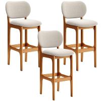 Kit 03 Banquetas Alta Bar Cozinha Sala Jantar Fixa Betta L02 Imbuia Bouclê Creme - Lyam Decor - 1