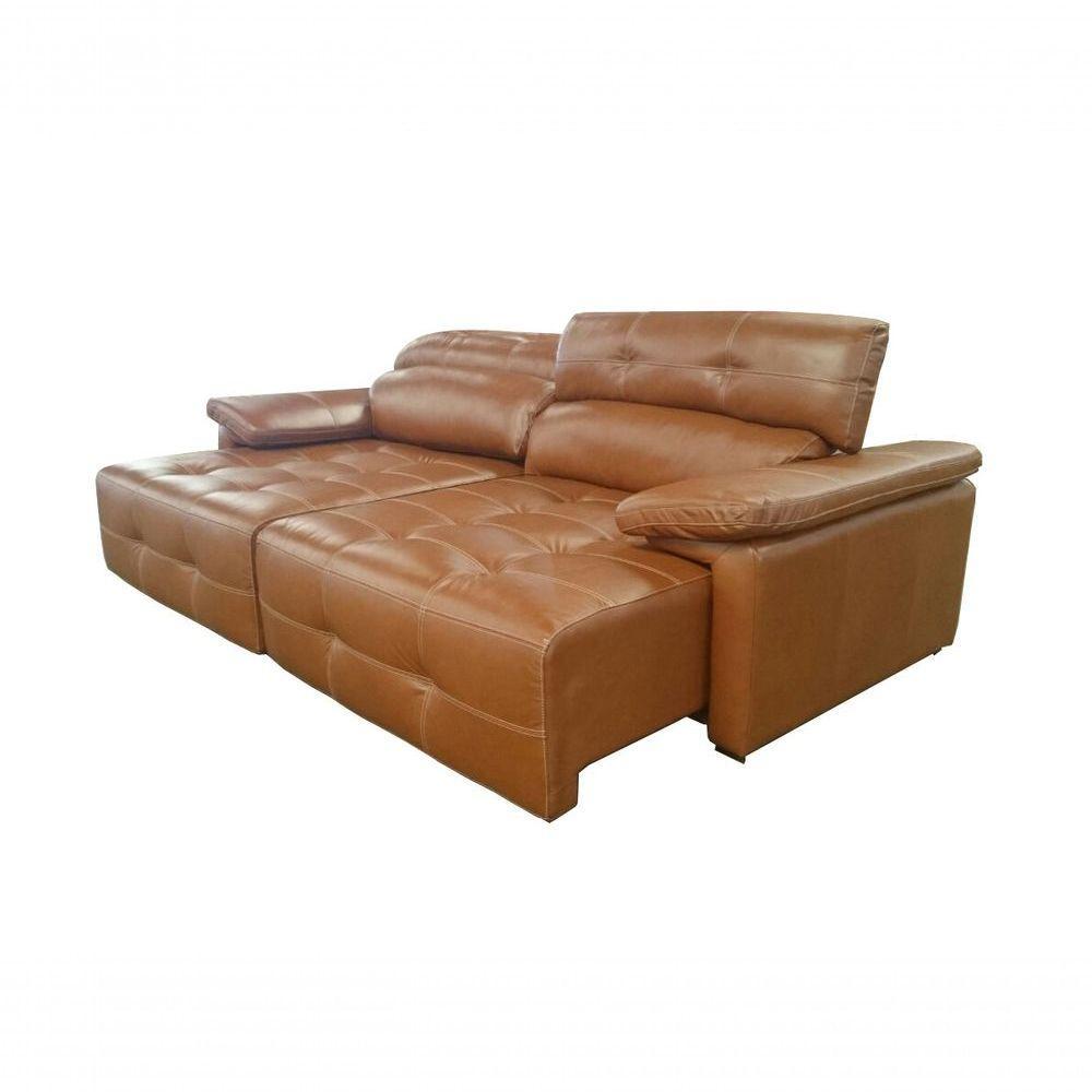 Sofá Retrátil E Reclinável De Couro Queen 2,40 M Conhaque Com Brilho - Mempra Design - 2