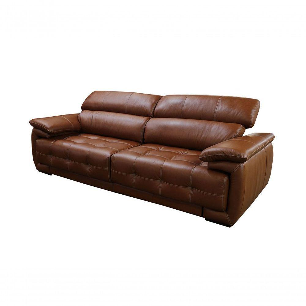 Sofá Retrátil E Reclinável De Couro Filipinas 2,20 M Conhaque Com Brilho - Mempra Design - 3