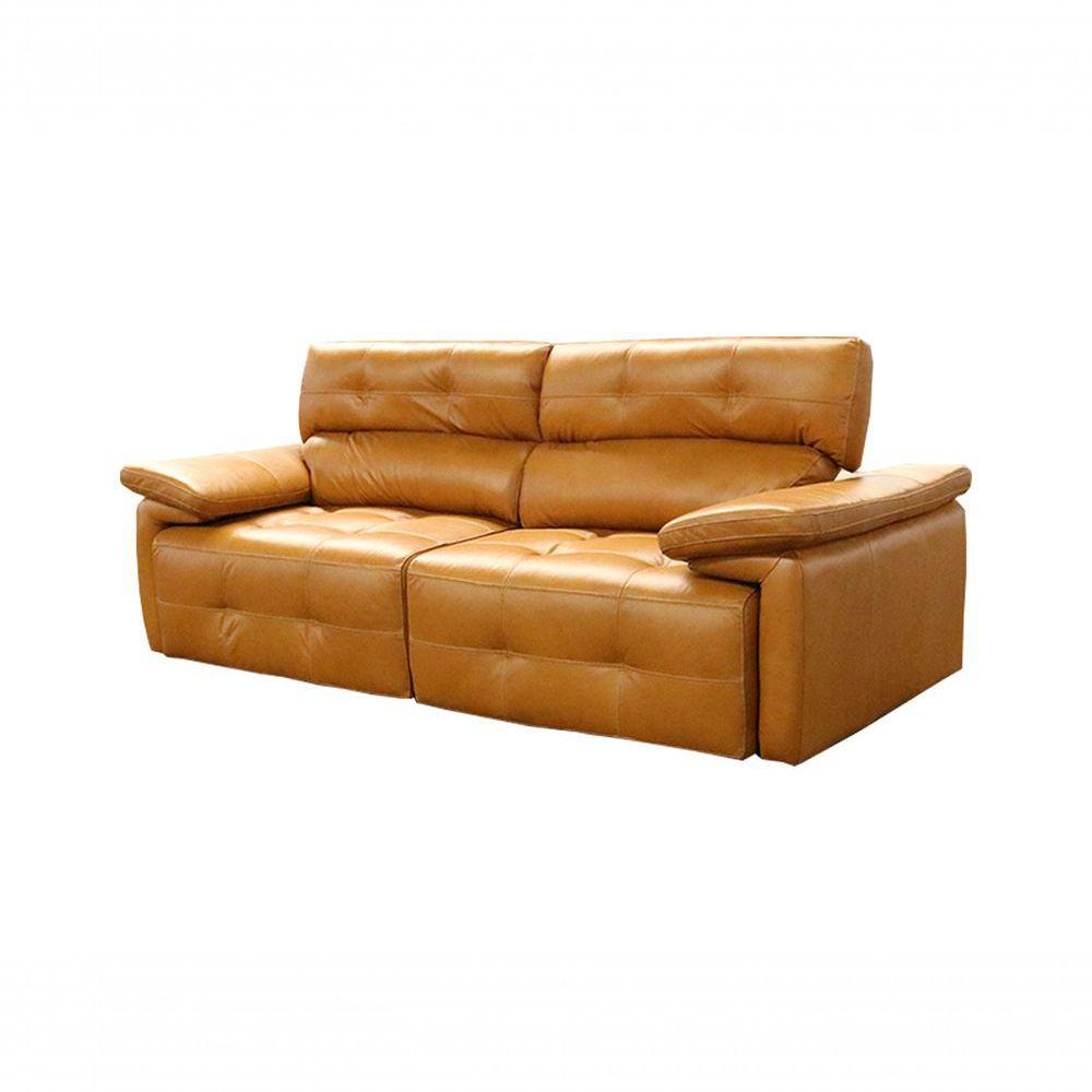 Sofá Retrátil E Reclinável De Couro Queen 2,20 M Caramelo - Mempra Design - 6