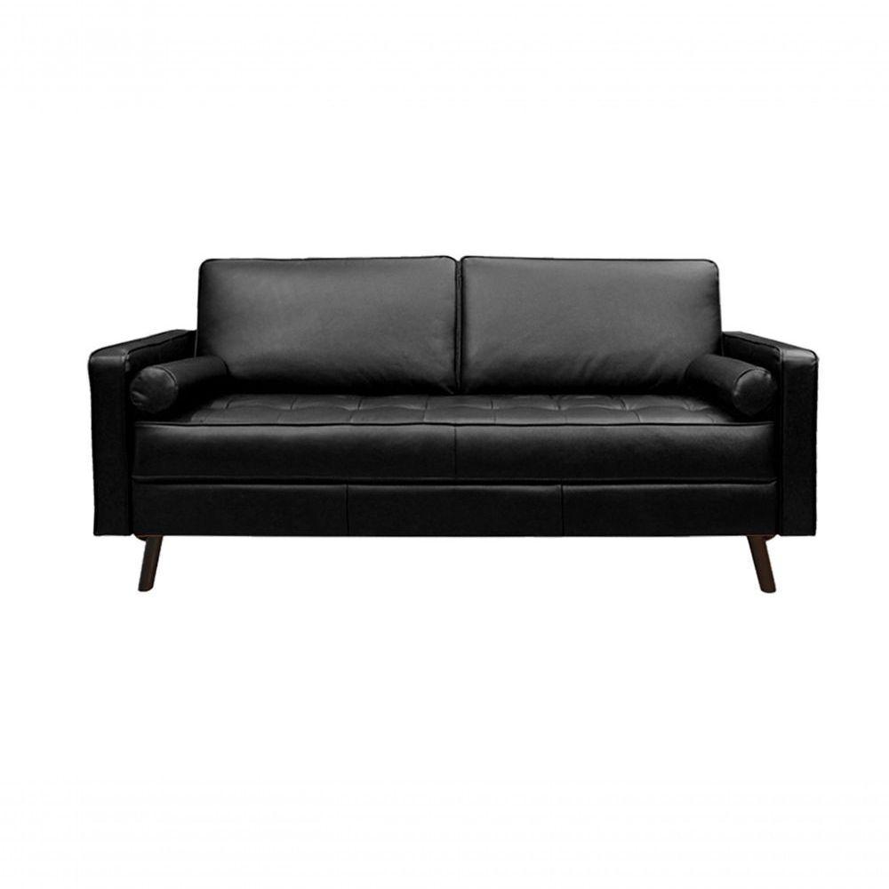 Sofá De Couro Melfi 3 Lugares Preto Pigmentado - Mempra - 1