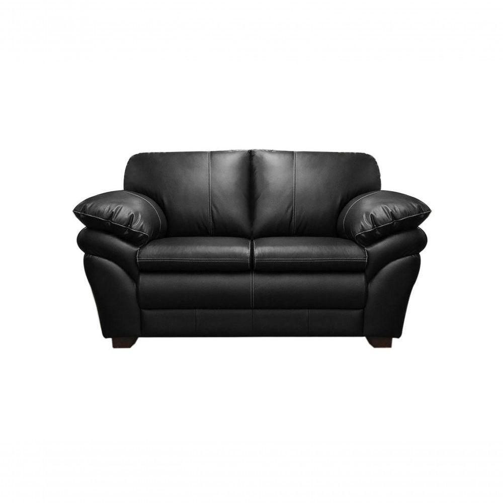 Sofá De Couro Gana 2 Lugares Preto Pigmentado - Mempra Design - 1