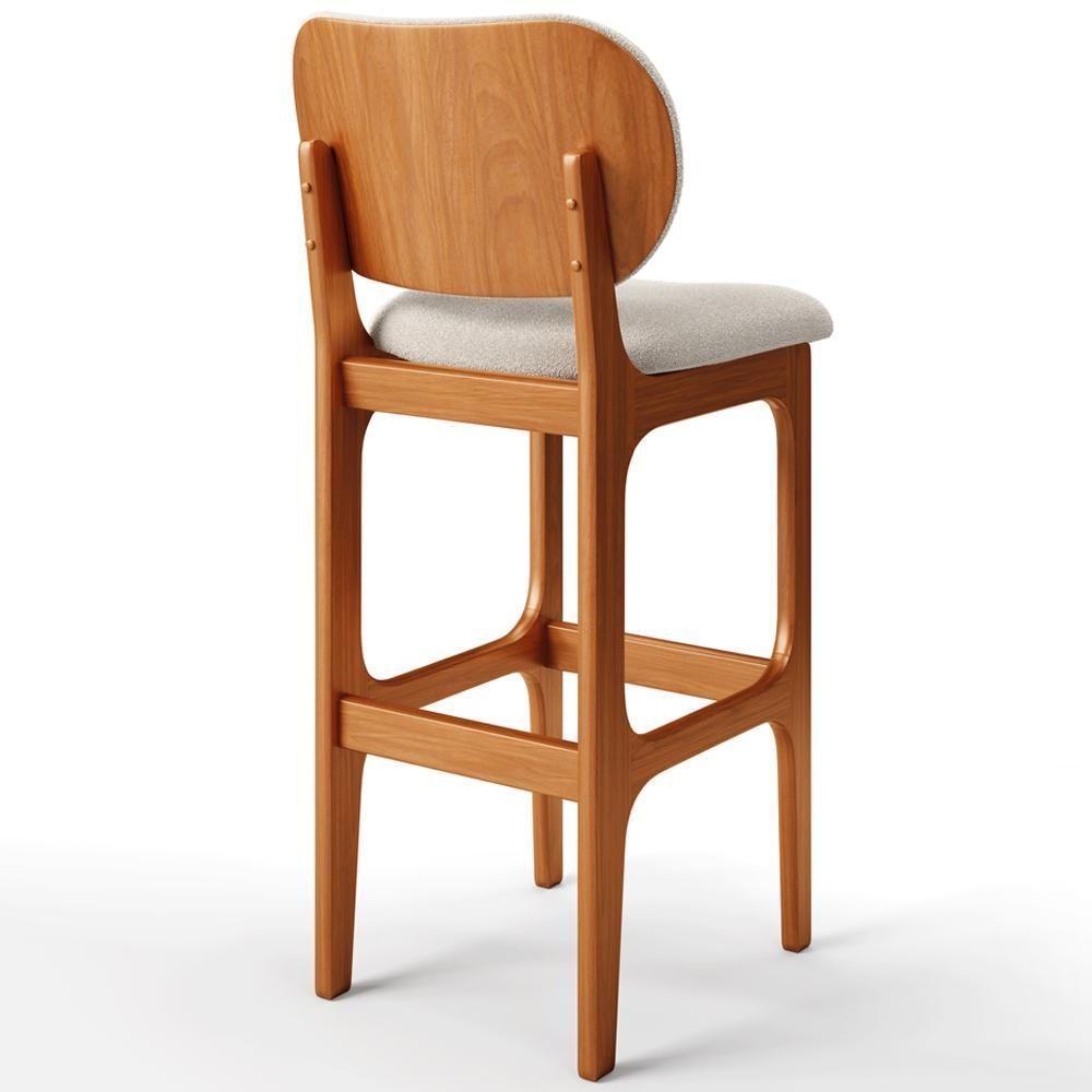 Kit 02 Banquetas Alta Bar Cozinha Sala Jantar Fixa Betta L02 Imbuia Bouclê Creme - Lyam Decor - 9