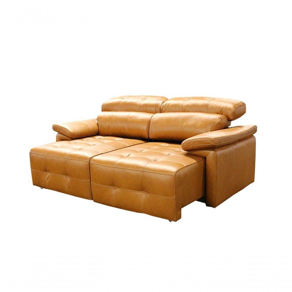 Sofá Retrátil E Reclinável De Couro Queen 2,60 M Caramelo - Mempra Design - 2