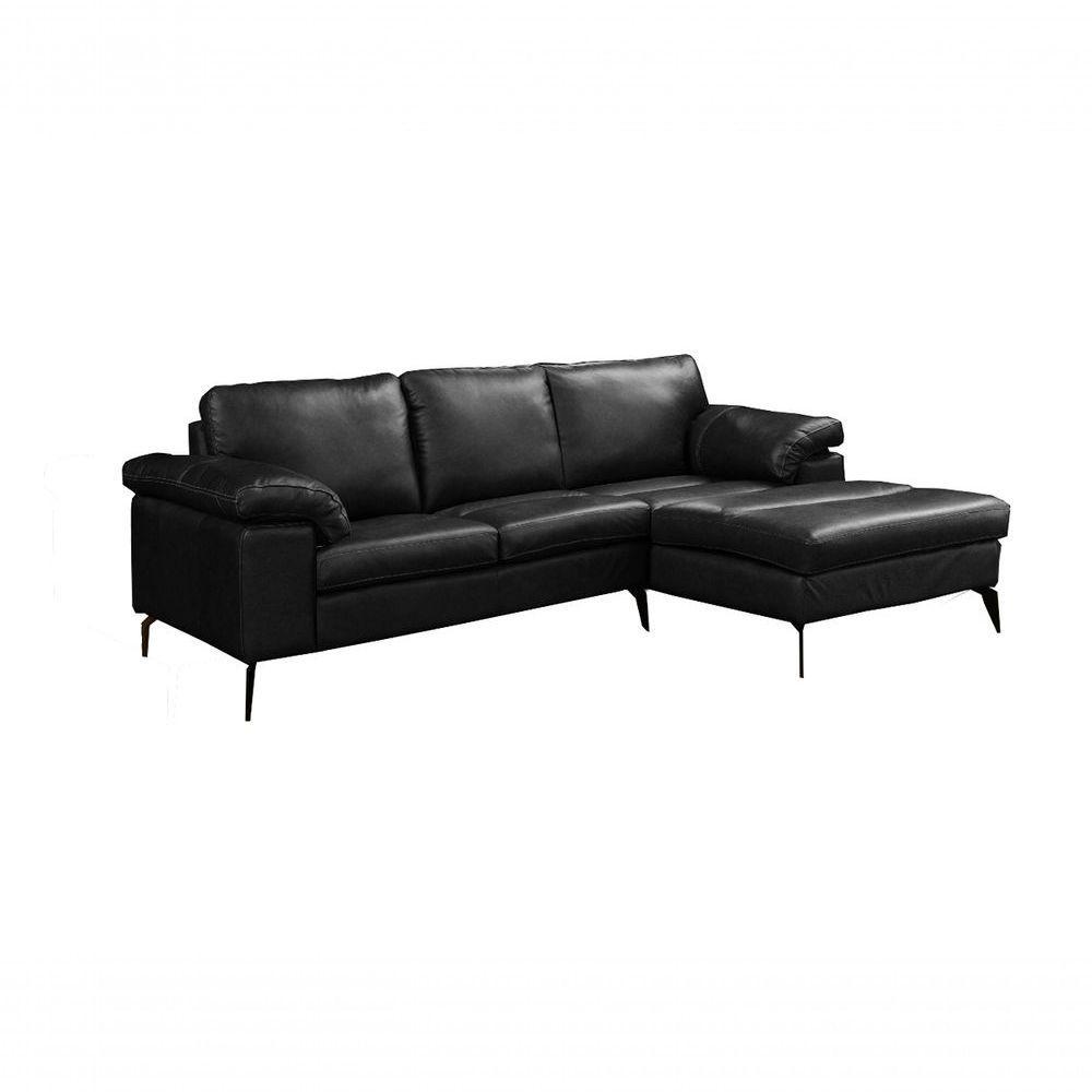 Sofá De Couro Asti 2 Lugares Com Chaise Esquerda Preto Pigmentado - Mempra Design - 2