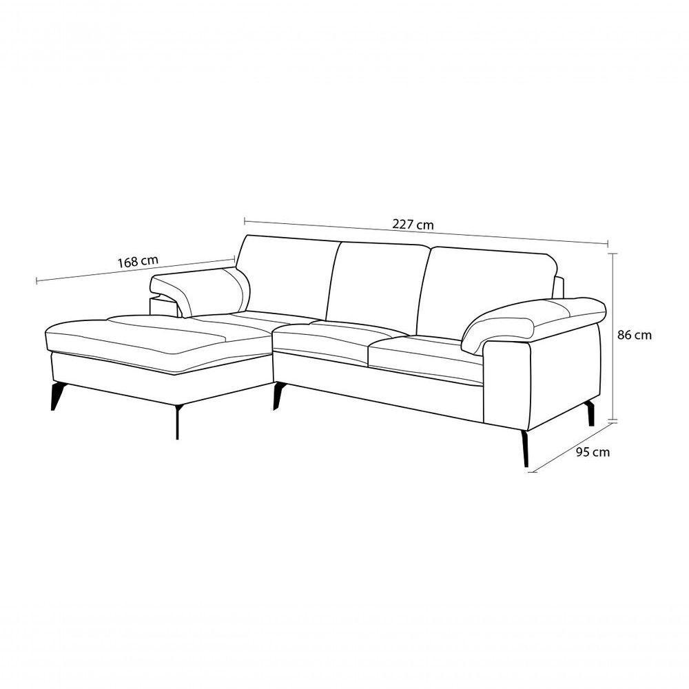 Sofá De Couro Asti 2 Lugares Com Chaise Esquerda Preto Pigmentado - Mempra Design - 3