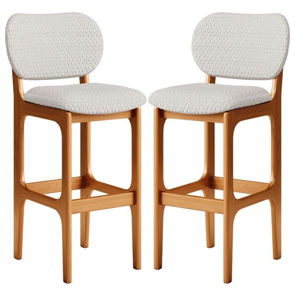 Kit 02 Banquetas Alta Bar Cozinha Sala Jantar Fixa Betta L02 Imbuia Bouclê Cru - Lyam Decor - 1