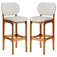 Kit 02 Banquetas Alta Bar Cozinha Sala Jantar Fixa Betta L02 Imbuia Bouclê Cru - Lyam Decor - 1