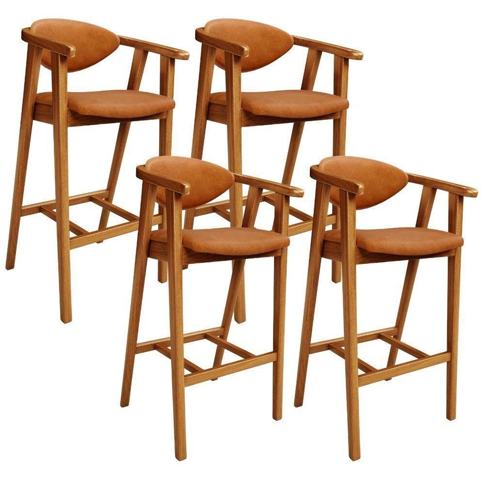 Kit 4 Banquetas Alta Para Cozinha Bancada Bar Sala De Jantar Fixa Cecília L02 Couríssimo Canela - Lyam Decor - 1