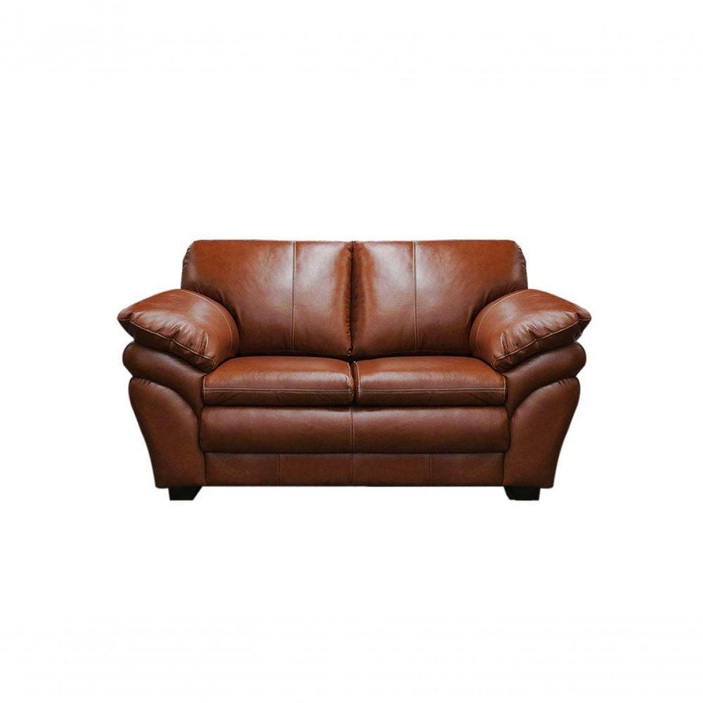 Sofá De Couro Gana 2 Lugares Conhaque Com Brilho - Mempra Design - 1