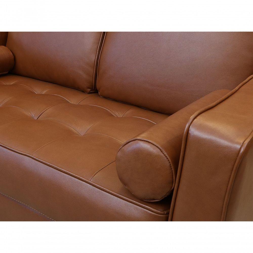 Sofá De Couro Melfi 3 Lugares Conhaque Com Brilho - Mempra - 4