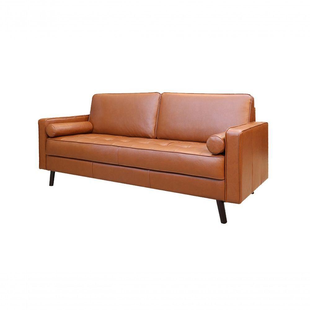 Sofá De Couro Melfi 3 Lugares Conhaque Com Brilho - Mempra - 8