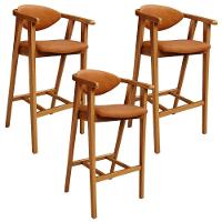 Kit 3 Banquetas Alta Para Cozinha Bancada Bar Sala De Jantar Fixa Cecília L02 Couríssimo Canela - Lyam Decor - 1