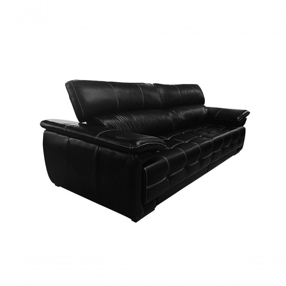 Sofá Retrátil E Reclinável De Couro Filipinas 2,60 M Preto Com Brilho - Mempra Design - 2