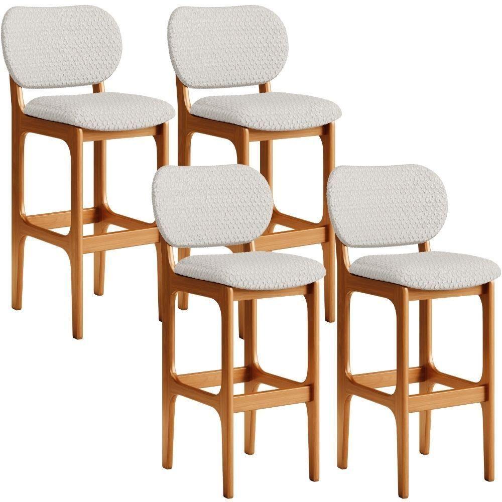 Kit 04 Banquetas Alta Bar Cozinha Sala Jantar Fixa Betta L02 Imbuia Bouclê Cru - Lyam Decor - 1