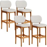Kit 04 Banquetas Alta Bar Cozinha Sala Jantar Fixa Betta L02 Imbuia Bouclê Cru - Lyam Decor - 1