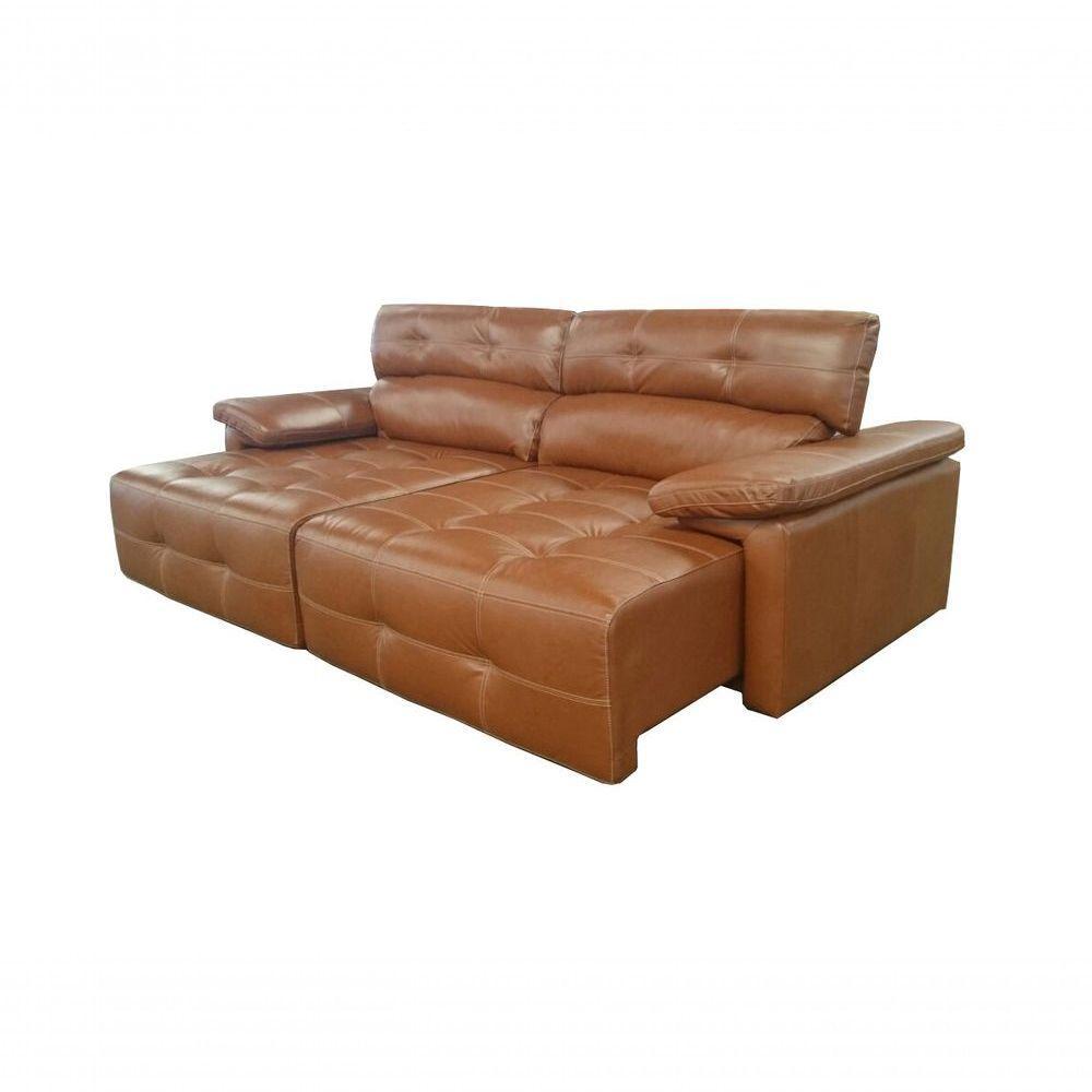 Sofá Retrátil E Reclinável De Couro Queen 2,20 M Conhaque Com Brilho - Mempra Design - 4