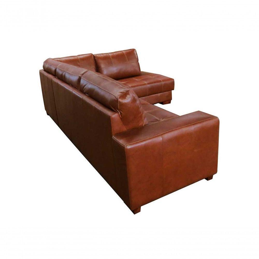 Sofá De Couro Canto Marrocos 3 Lugares Com Chaise Direita Conhaque Com Brilho - Mempra Design - 5