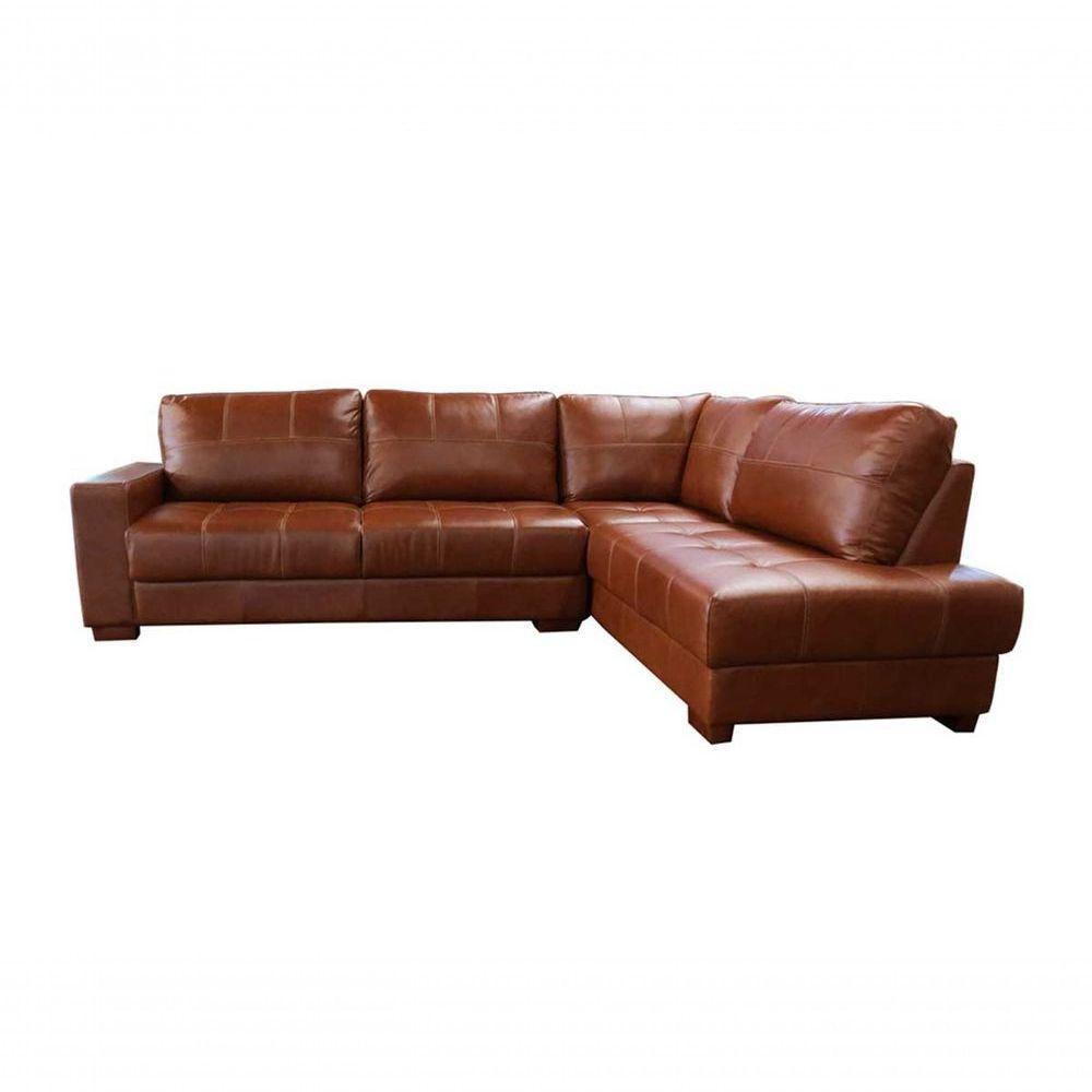 Sofá De Couro Canto Marrocos 3 Lugares Com Chaise Direita Conhaque Com Brilho - Mempra Design - 6