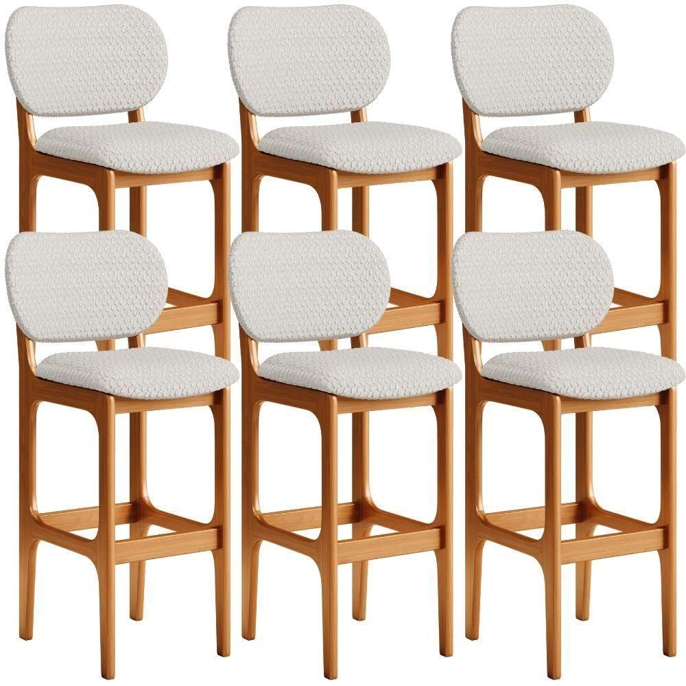 Kit 06 Banquetas Alta Bar Cozinha Sala Jantar Fixa Betta L02 Imbuia Bouclê Cru - Lyam Decor - 1