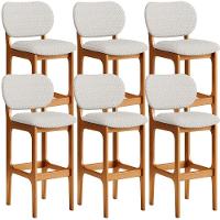 Kit 06 Banquetas Alta Bar Cozinha Sala Jantar Fixa Betta L02 Imbuia Bouclê Cru - Lyam Decor - 1